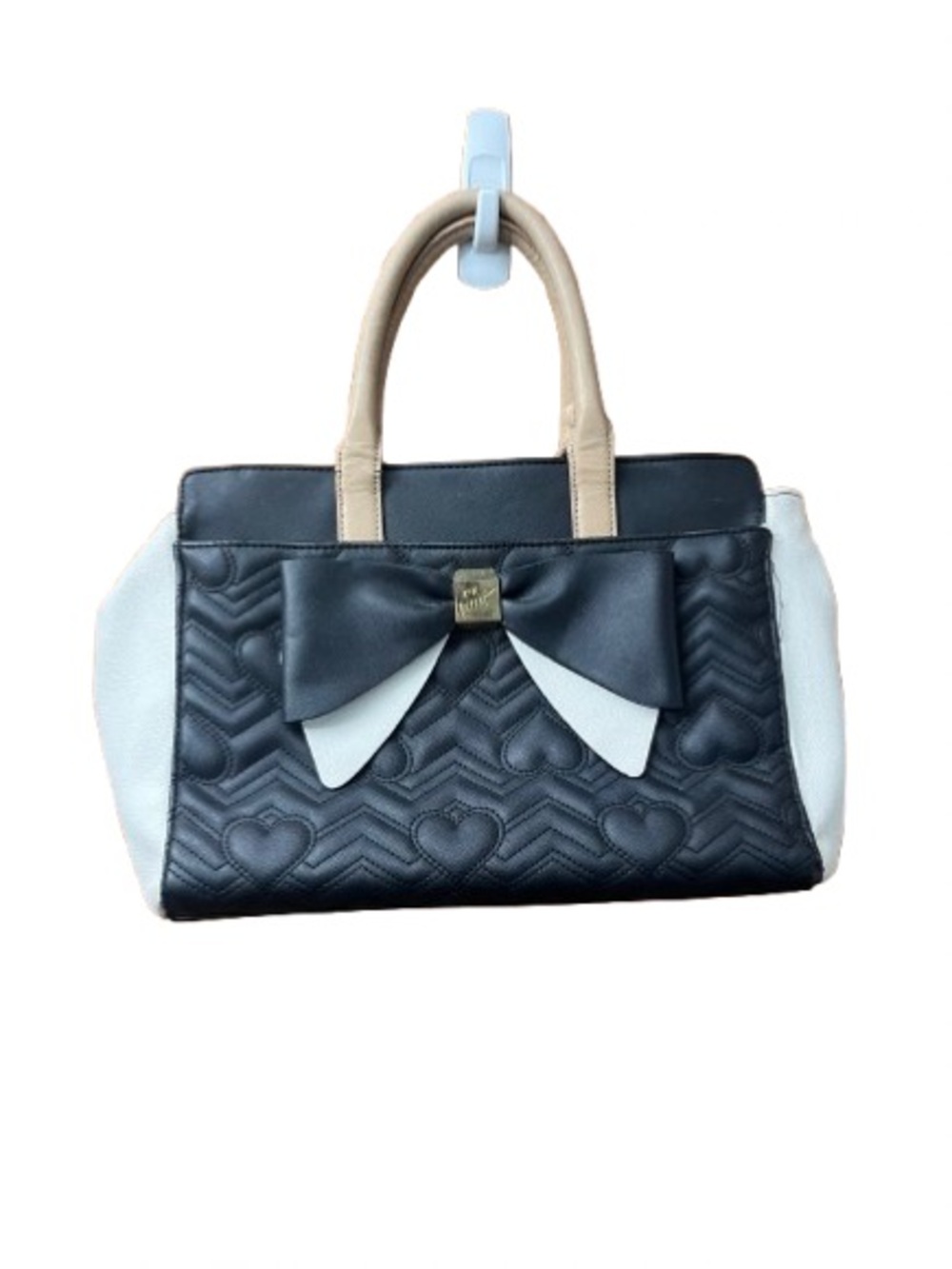 Betsey Johnson Black and White Quilted Hearts Purse